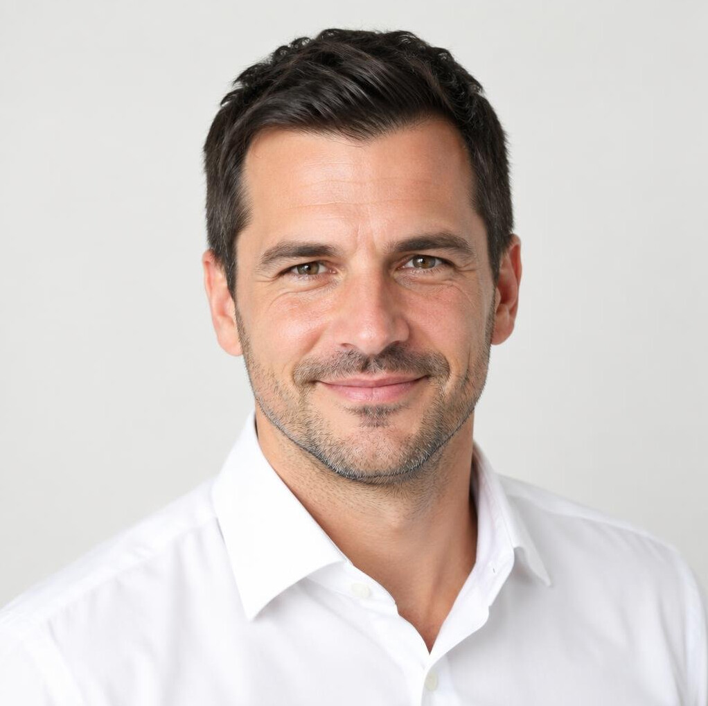 Studio portrait of a Slovenian male nutritionist smiling
